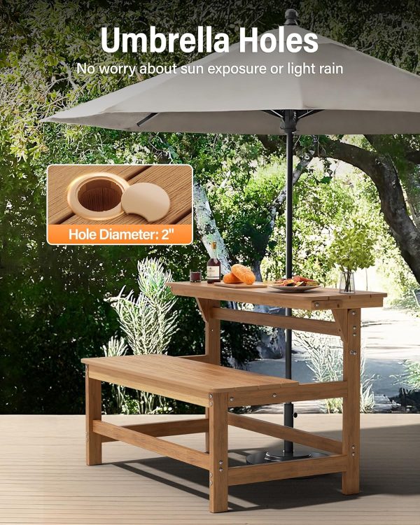YEFU Convertible Bench Picnic Table: HIPS Convert a Bench with Umbrella Hole - Foldable Space-Saving Picnic Outdoor Benches for Outside Patio Porch Backyard Park Garden Black - Image 14