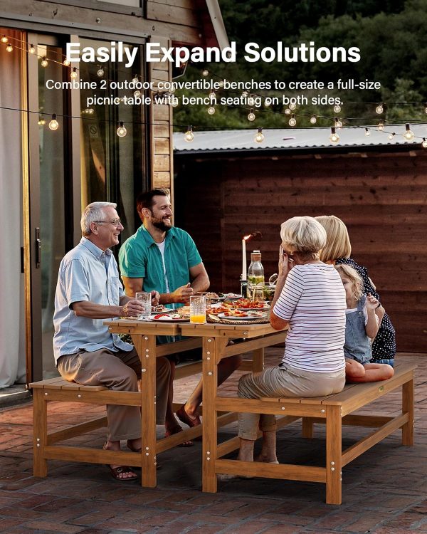 YEFU Convertible Bench Picnic Table: HIPS Convert a Bench with Umbrella Hole - Foldable Space-Saving Picnic Outdoor Benches for Outside Patio Porch Backyard Park Garden Black - Image 15