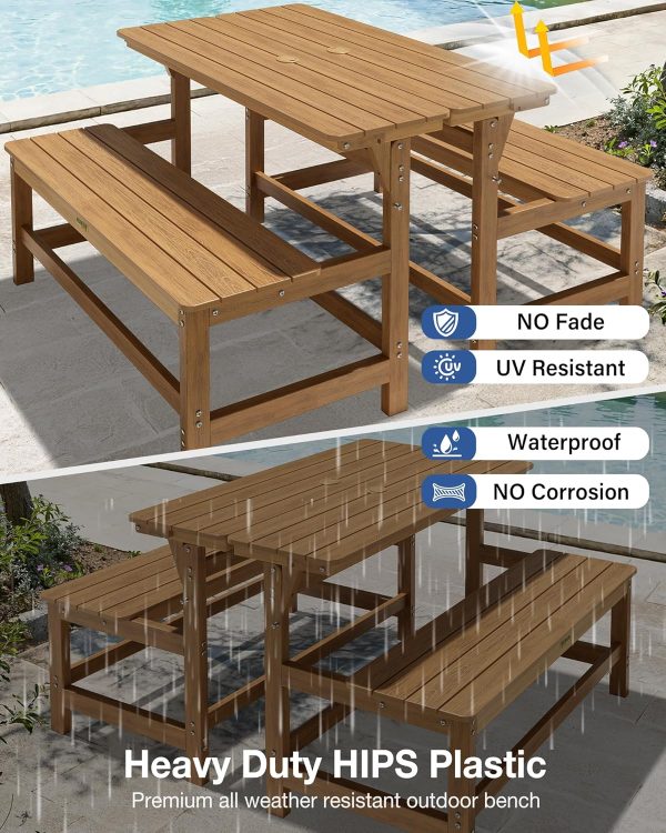 YEFU Convertible Bench Picnic Table: HIPS Convert a Bench with Umbrella Hole - Foldable Space-Saving Picnic Outdoor Benches for Outside Patio Porch Backyard Park Garden Black - Image 16
