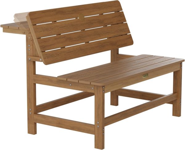 YEFU Convertible Bench Picnic Table: HIPS Convert a Bench with Umbrella Hole - Foldable Space-Saving Picnic Outdoor Benches for Outside Patio Porch Backyard Park Garden Black - Image 18