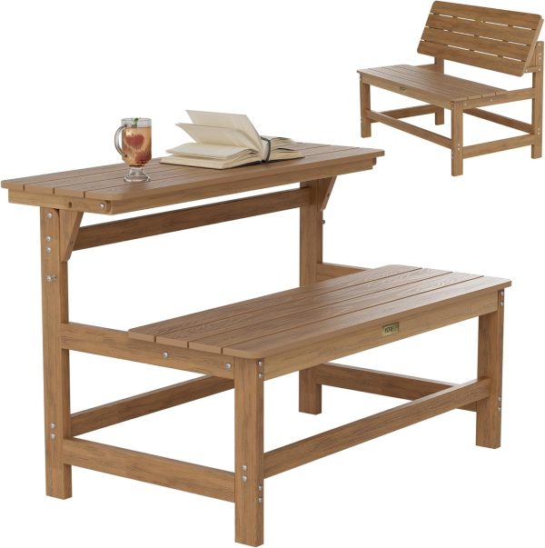 YEFU Convertible Bench Picnic Table: HIPS Convert a Bench with Umbrella Hole - Foldable Space-Saving Picnic Outdoor Benches for Outside Patio Porch Backyard Park Garden Black - Image 19