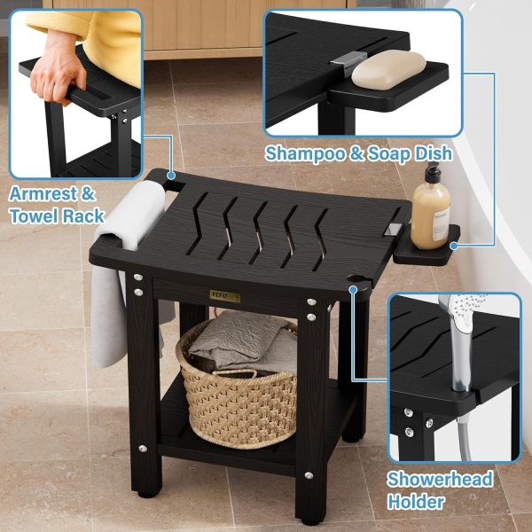YEFU Shower Chair for Inside Shower: Waterproof/No Maintenance - Shower Stool with Shelf & Handle Weight 400 LBS - Use for Bathrooms/Outdoor - Non-Slip Easy Assemble Bench for Adult/Elderly/Black - Image 2
