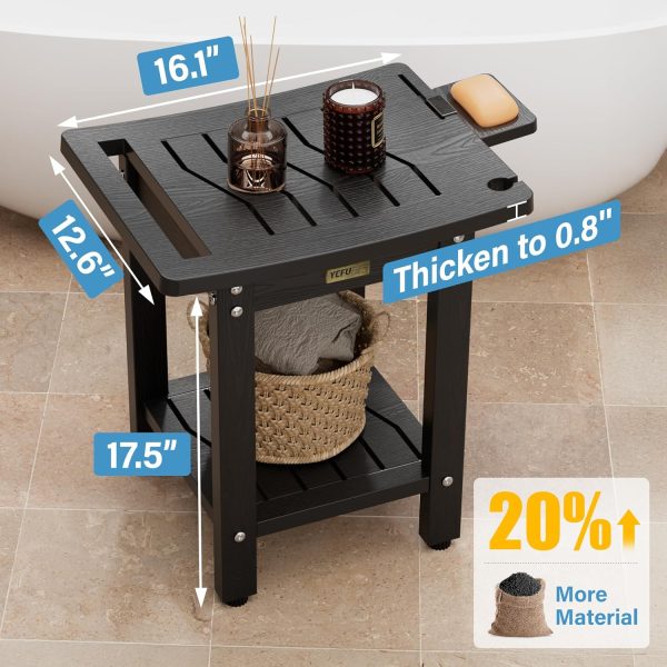 YEFU Shower Chair for Inside Shower: Waterproof/No Maintenance - Shower Stool with Shelf & Handle Weight 400 LBS - Use for Bathrooms/Outdoor - Non-Slip Easy Assemble Bench for Adult/Elderly/Black - Image 3