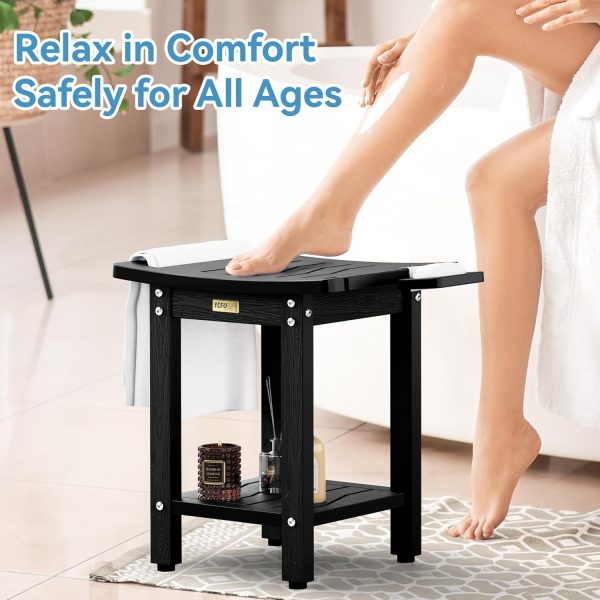 YEFU Shower Chair for Inside Shower: Waterproof/No Maintenance - Shower Stool with Shelf & Handle Weight 400 LBS - Use for Bathrooms/Outdoor - Non-Slip Easy Assemble Bench for Adult/Elderly/Black - Image 4