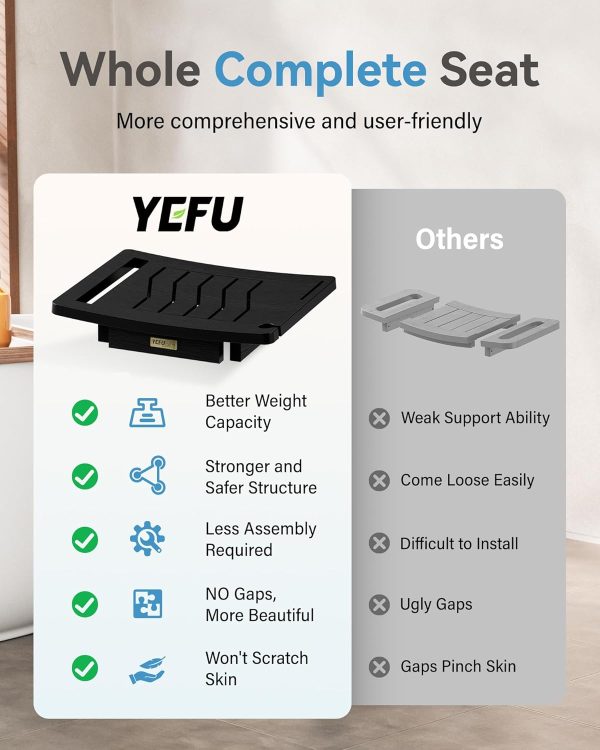 YEFU Shower Chair for Inside Shower: Waterproof/No Maintenance - Shower Stool with Shelf & Handle Weight 400 LBS - Use for Bathrooms/Outdoor - Non-Slip Easy Assemble Bench for Adult/Elderly/Black - Image 7