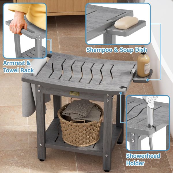 YEFU Shower Chair for Inside Shower: Waterproof/No Maintenance - Shower Stool with Shelf & Handle Weight 400 LBS - Use for Bathrooms/Outdoor - Non-Slip Easy Assemble Bench for Adult/Elderly/Black - Image 17
