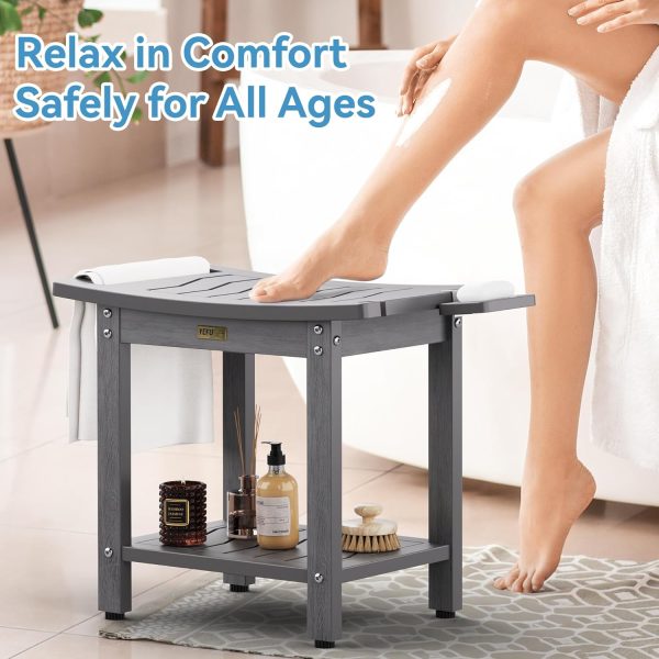 YEFU Shower Chair for Inside Shower: Waterproof/No Maintenance - Shower Stool with Shelf & Handle Weight 400 LBS - Use for Bathrooms/Outdoor - Non-Slip Easy Assemble Bench for Adult/Elderly/Black - Image 18