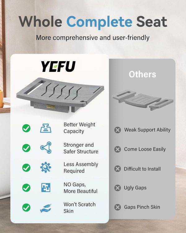 YEFU Shower Chair for Inside Shower: Waterproof/No Maintenance - Shower Stool with Shelf & Handle Weight 400 LBS - Use for Bathrooms/Outdoor - Non-Slip Easy Assemble Bench for Adult/Elderly/Black - Image 35