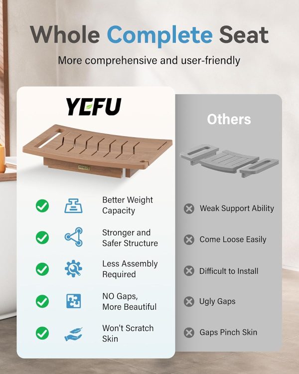 YEFU Shower Chair for Inside Shower: Waterproof/No Maintenance - Shower Stool with Shelf & Handle Weight 400 LBS - Use for Bathrooms/Outdoor - Non-Slip Easy Assemble Bench for Adult/Elderly/Black - Image 42