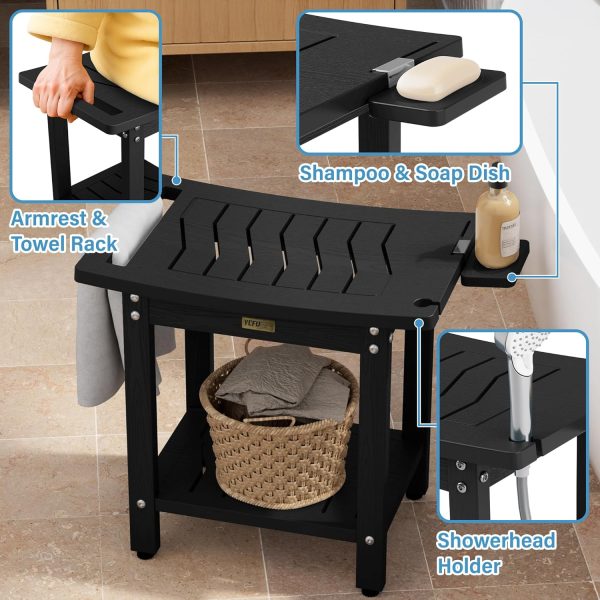 YEFU Shower Chair for Inside Shower: Waterproof/No Maintenance - Shower Stool with Shelf & Handle Weight 400 LBS - Use for Bathrooms/Outdoor - Non-Slip Easy Assemble Bench for Adult/Elderly/Black - Image 45