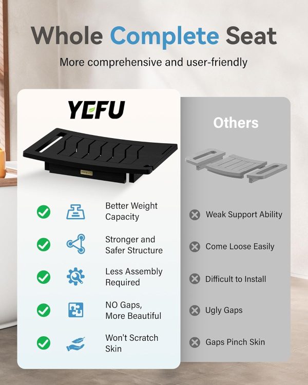 YEFU Shower Chair for Inside Shower: Waterproof/No Maintenance - Shower Stool with Shelf & Handle Weight 400 LBS - Use for Bathrooms/Outdoor - Non-Slip Easy Assemble Bench for Adult/Elderly/Black - Image 49