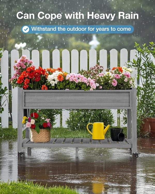 YEFU Raised Garden Bed with Legs: 57x18x30in Elevated Poly Planter with Wheels,Waterproof Mobile Raised Bed Garden, Elevated Planter Box Stand with Storage Shelf,for Herb,Carrot,Tomato, Pepper (Teak) - Image 11