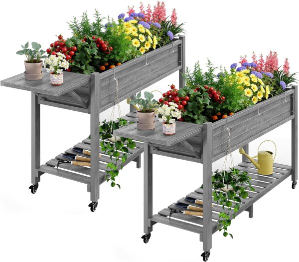 YEFU Raised Garden Bed with Legs: 57x18x30in Elevated Poly Planter with Wheels,Waterproof Mobile Raised Bed Garden, Elevated Planter Box Stand with Storage Shelf,for Herb,Carrot,Tomato, Pepper (Teak) - Image 15