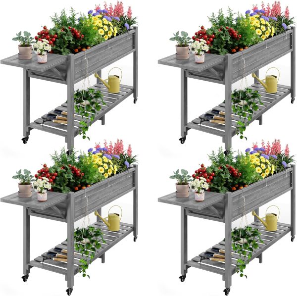 YEFU Raised Garden Bed with Legs: 57x18x30in Elevated Poly Planter with Wheels,Waterproof Mobile Raised Bed Garden, Elevated Planter Box Stand with Storage Shelf,for Herb,Carrot,Tomato, Pepper (Teak) - Image 17