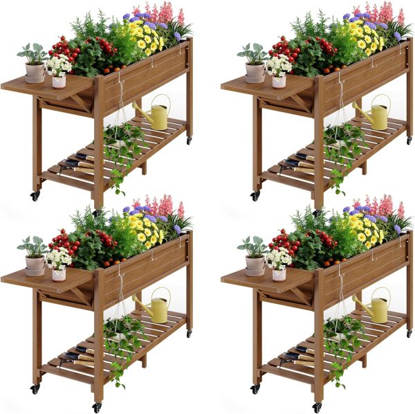 YEFU Raised Garden Bed with Legs: 57x18x30in Elevated Poly Planter with Wheels,Waterproof Mobile Raised Bed Garden, Elevated Planter Box Stand with Storage Shelf,for Herb,Carrot,Tomato, Pepper (Teak) - Image 18