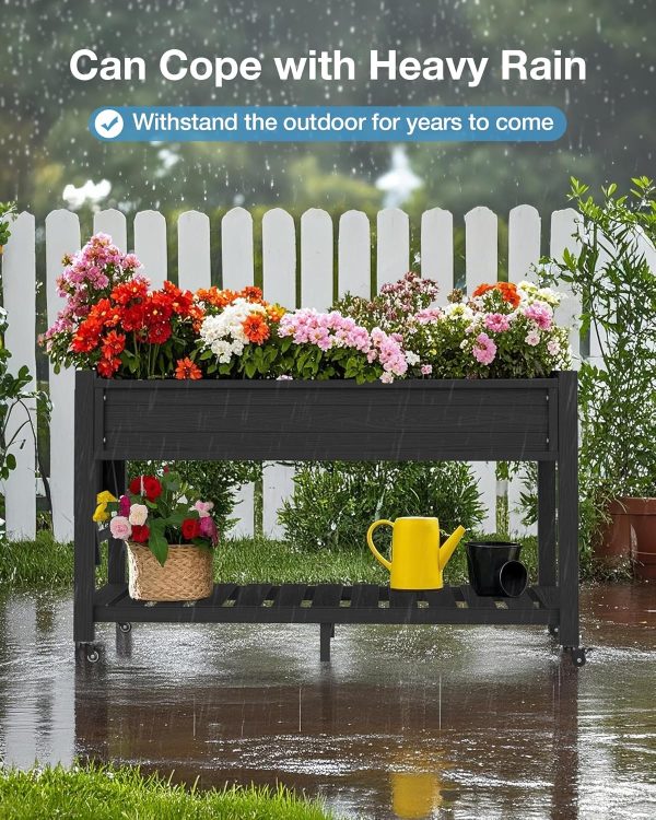 YEFU Raised Garden Bed with Legs: 57x18x30in Elevated Poly Planter with Wheels,Waterproof Mobile Raised Bed Garden, Elevated Planter Box Stand with Storage Shelf,for Herb,Carrot,Tomato, Pepper (Teak) - Image 22