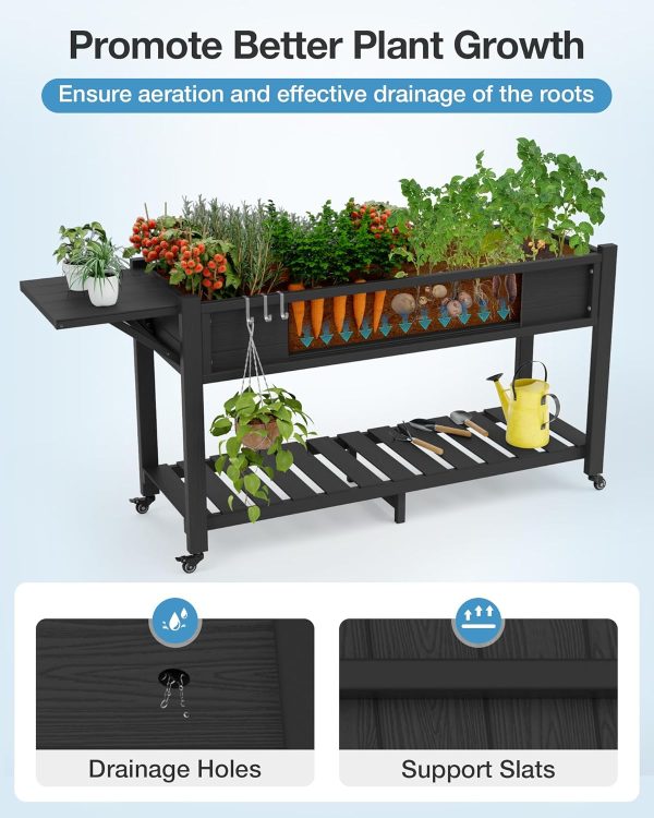 YEFU Raised Garden Bed with Legs: 57x18x30in Elevated Poly Planter with Wheels,Waterproof Mobile Raised Bed Garden, Elevated Planter Box Stand with Storage Shelf,for Herb,Carrot,Tomato, Pepper (Teak) - Image 23
