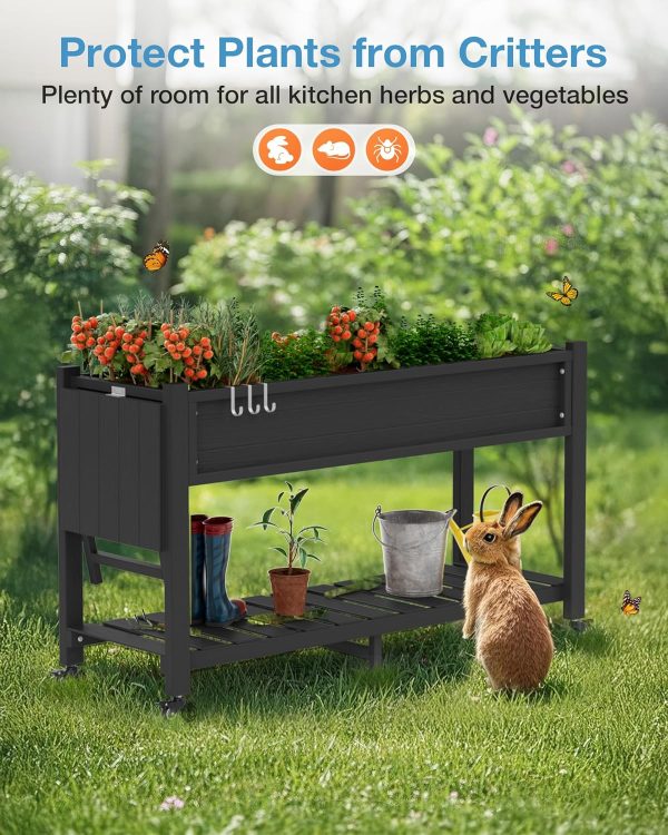 YEFU Raised Garden Bed with Legs: 57x18x30in Elevated Poly Planter with Wheels,Waterproof Mobile Raised Bed Garden, Elevated Planter Box Stand with Storage Shelf,for Herb,Carrot,Tomato, Pepper (Teak) - Image 24