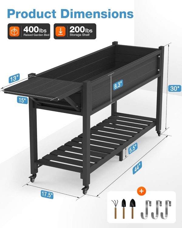 YEFU Raised Garden Bed with Legs: 57x18x30in Elevated Poly Planter with Wheels,Waterproof Mobile Raised Bed Garden, Elevated Planter Box Stand with Storage Shelf,for Herb,Carrot,Tomato, Pepper (Teak) - Image 25