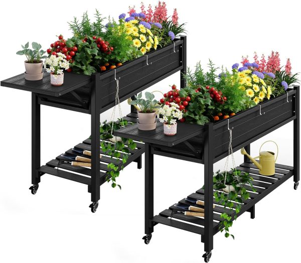 YEFU Raised Garden Bed with Legs: 57x18x30in Elevated Poly Planter with Wheels,Waterproof Mobile Raised Bed Garden, Elevated Planter Box Stand with Storage Shelf,for Herb,Carrot,Tomato, Pepper (Teak) - Image 26