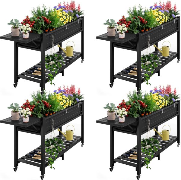 YEFU Raised Garden Bed with Legs: 57x18x30in Elevated Poly Planter with Wheels,Waterproof Mobile Raised Bed Garden, Elevated Planter Box Stand with Storage Shelf,for Herb,Carrot,Tomato, Pepper (Teak) - Image 27