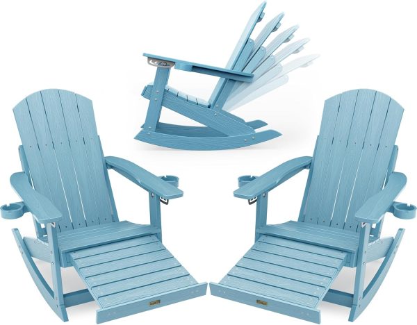 YEFU Adirondack Rocking Chair with Retractable Ottoman: 5-Level Adjustable High Back Outdoor Rocker Chairs with 2 Cup Holders Adirondack Patio Chair/Porch Rocking Chairs for Gardens/Lawn/Navy - Image 8
