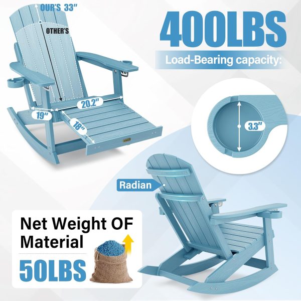 YEFU Adirondack Rocking Chair with Retractable Ottoman: 5-Level Adjustable High Back Outdoor Rocker Chairs with 2 Cup Holders Adirondack Patio Chair/Porch Rocking Chairs for Gardens/Lawn/Navy - Image 9