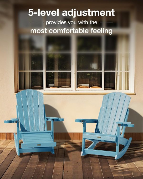 YEFU Adirondack Rocking Chair with Retractable Ottoman: 5-Level Adjustable High Back Outdoor Rocker Chairs with 2 Cup Holders Adirondack Patio Chair/Porch Rocking Chairs for Gardens/Lawn/Navy - Image 12
