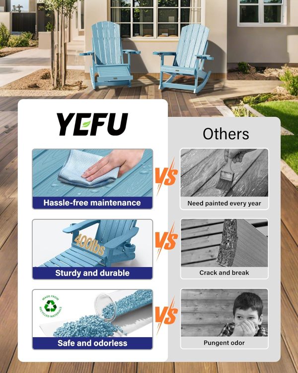 YEFU Adirondack Rocking Chair with Retractable Ottoman: 5-Level Adjustable High Back Outdoor Rocker Chairs with 2 Cup Holders Adirondack Patio Chair/Porch Rocking Chairs for Gardens/Lawn/Navy - Image 14