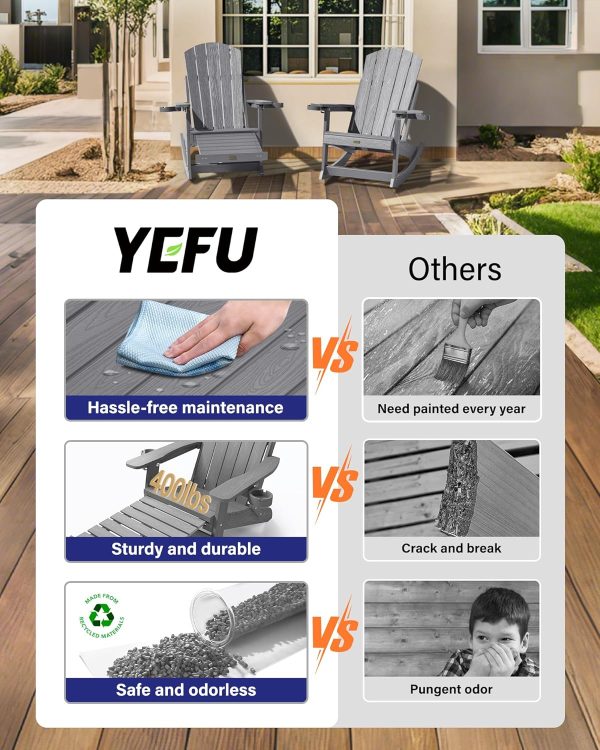 YEFU Adirondack Rocking Chair with Retractable Ottoman: 5-Level Adjustable High Back Outdoor Rocker Chairs with 2 Cup Holders Adirondack Patio Chair/Porch Rocking Chairs for Gardens/Lawn/Navy - Image 21