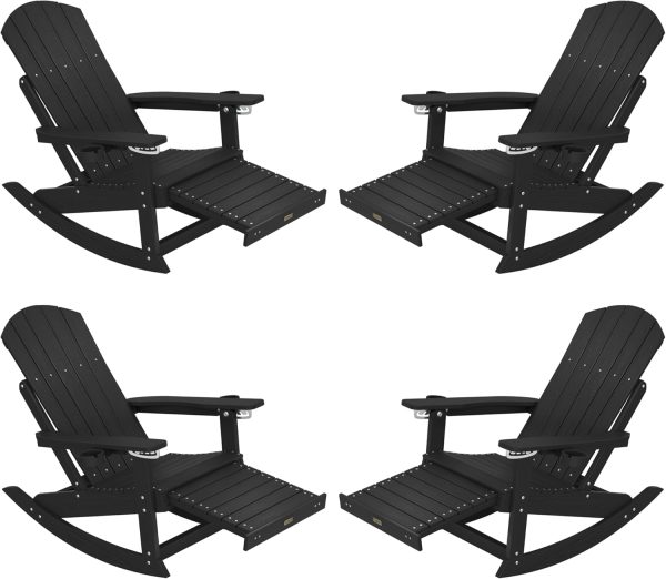YEFU Adirondack Rocking Chair with Retractable Ottoman: 5-Level Adjustable High Back Outdoor Rocker Chairs with 2 Cup Holders Adirondack Patio Chair/Porch Rocking Chairs for Gardens/Lawn/Navy - Image 22