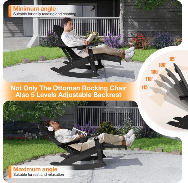 YEFU Adirondack Rocking Chair with Retractable Ottoman: 5-Level Adjustable High Back Outdoor Rocker Chairs with 2 Cup Holders Adirondack Patio Chair/Porch Rocking Chairs for Gardens/Lawn/Navy - Image 24