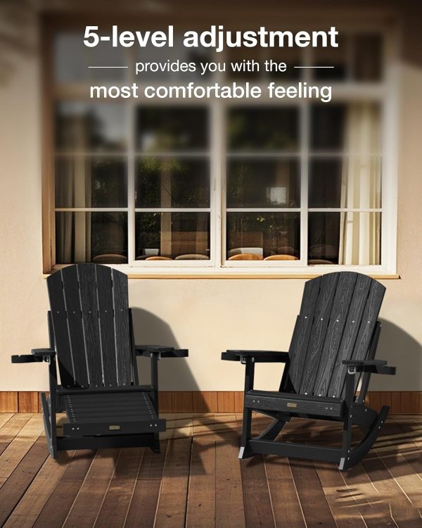 YEFU Adirondack Rocking Chair with Retractable Ottoman: 5-Level Adjustable High Back Outdoor Rocker Chairs with 2 Cup Holders Adirondack Patio Chair/Porch Rocking Chairs for Gardens/Lawn/Navy - Image 26