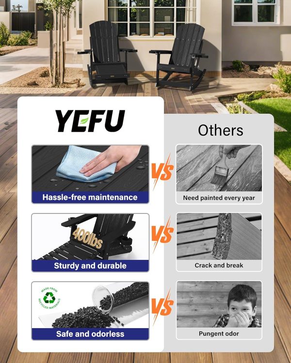YEFU Adirondack Rocking Chair with Retractable Ottoman: 5-Level Adjustable High Back Outdoor Rocker Chairs with 2 Cup Holders Adirondack Patio Chair/Porch Rocking Chairs for Gardens/Lawn/Navy - Image 28