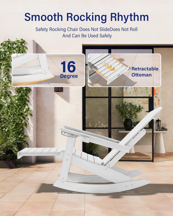 YEFU Adirondack Rocking Chair with Retractable Ottoman: 5-Level Adjustable High Back Outdoor Rocker Chairs with 2 Cup Holders Adirondack Patio Chair/Porch Rocking Chairs for Gardens/Lawn/Navy - Image 32