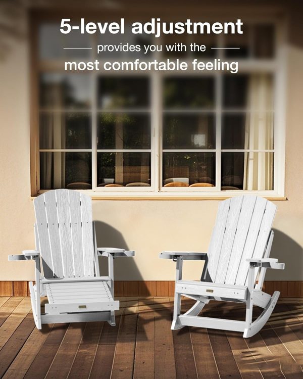 YEFU Adirondack Rocking Chair with Retractable Ottoman: 5-Level Adjustable High Back Outdoor Rocker Chairs with 2 Cup Holders Adirondack Patio Chair/Porch Rocking Chairs for Gardens/Lawn/Navy - Image 33