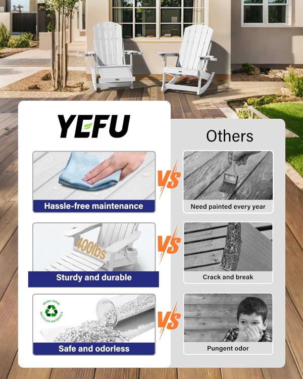 YEFU Adirondack Rocking Chair with Retractable Ottoman: 5-Level Adjustable High Back Outdoor Rocker Chairs with 2 Cup Holders Adirondack Patio Chair/Porch Rocking Chairs for Gardens/Lawn/Navy - Image 35