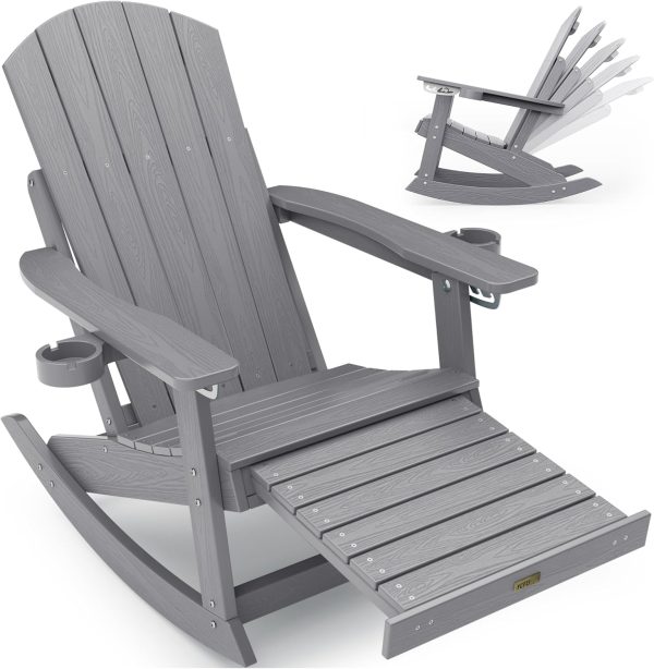 YEFU Adirondack Rocking Chair with Retractable Ottoman: 5-Level Adjustable High Back Outdoor Rocker Chairs with 2 Cup Holders Adirondack Patio Chair/Porch Rocking Chairs for Gardens/Lawn/Navy - Image 38