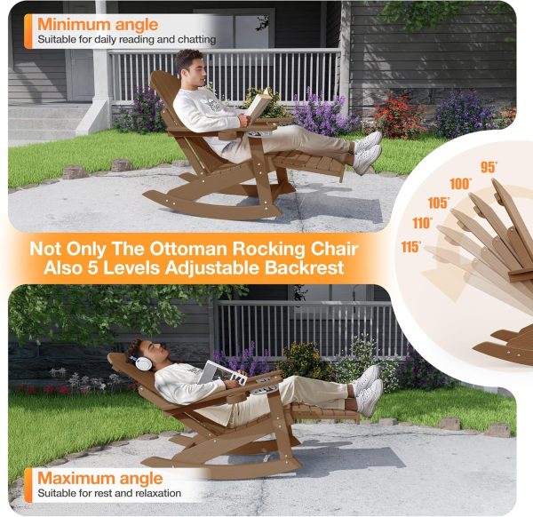 YEFU Adirondack Rocking Chair with Retractable Ottoman: 5-Level Adjustable High Back Outdoor Rocker Chairs with 2 Cup Holders Adirondack Patio Chair/Porch Rocking Chairs for Gardens/Lawn/Navy - Image 42