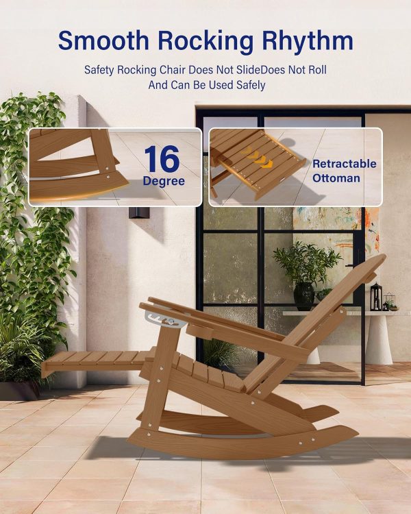 YEFU Adirondack Rocking Chair with Retractable Ottoman: 5-Level Adjustable High Back Outdoor Rocker Chairs with 2 Cup Holders Adirondack Patio Chair/Porch Rocking Chairs for Gardens/Lawn/Navy - Image 43