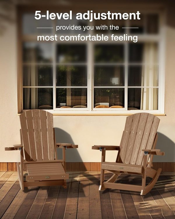 YEFU Adirondack Rocking Chair with Retractable Ottoman: 5-Level Adjustable High Back Outdoor Rocker Chairs with 2 Cup Holders Adirondack Patio Chair/Porch Rocking Chairs for Gardens/Lawn/Navy - Image 44