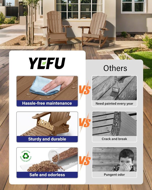 YEFU Adirondack Rocking Chair with Retractable Ottoman: 5-Level Adjustable High Back Outdoor Rocker Chairs with 2 Cup Holders Adirondack Patio Chair/Porch Rocking Chairs for Gardens/Lawn/Navy - Image 46