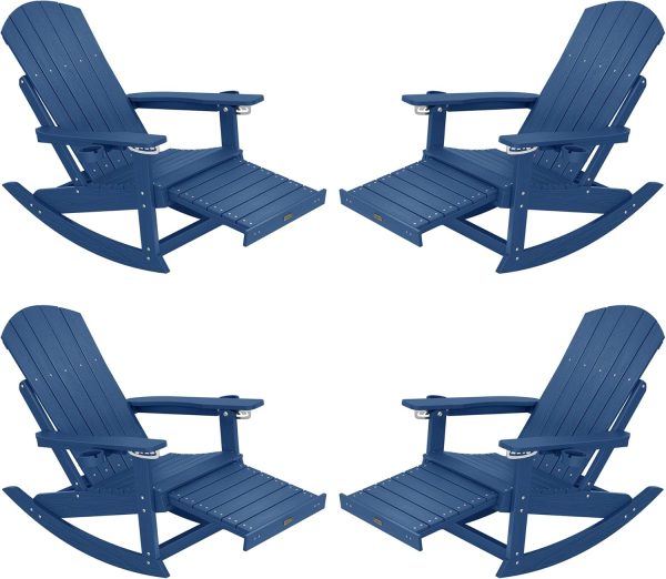 YEFU Adirondack Rocking Chair with Retractable Ottoman: 5-Level Adjustable High Back Outdoor Rocker Chairs with 2 Cup Holders Adirondack Patio Chair/Porch Rocking Chairs for Gardens/Lawn/Navy - Image 47