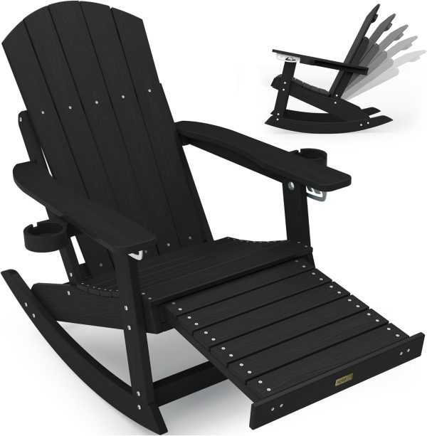 YEFU Adirondack Rocking Chair with Retractable Ottoman: 5-Level Adjustable High Back Outdoor Rocker Chairs with 2 Cup Holders Adirondack Patio Chair/Porch Rocking Chairs for Gardens/Lawn/Navy - Image 48