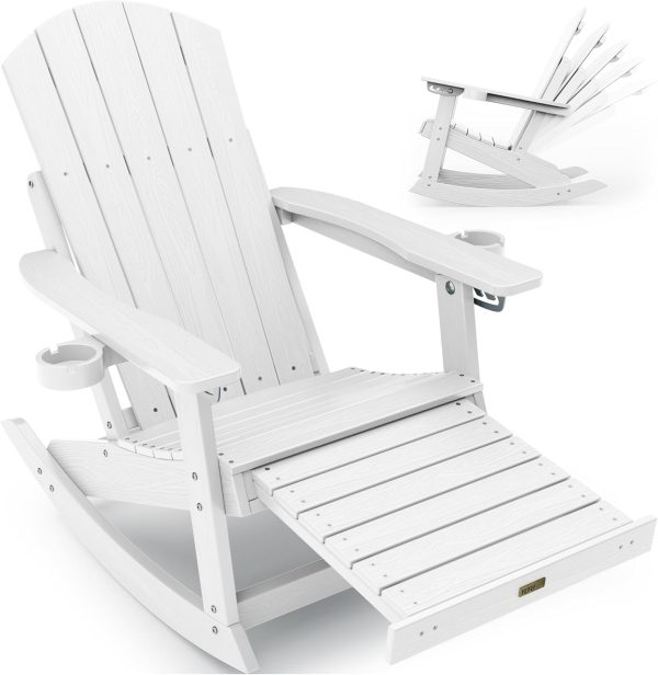 YEFU Adirondack Rocking Chair with Retractable Ottoman: 5-Level Adjustable High Back Outdoor Rocker Chairs with 2 Cup Holders Adirondack Patio Chair/Porch Rocking Chairs for Gardens/Lawn/Navy - Image 49