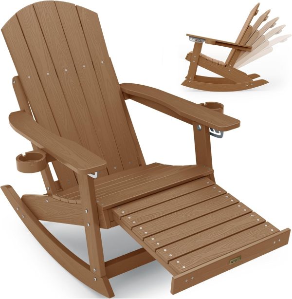 YEFU Adirondack Rocking Chair with Retractable Ottoman: 5-Level Adjustable High Back Outdoor Rocker Chairs with 2 Cup Holders Adirondack Patio Chair/Porch Rocking Chairs for Gardens/Lawn/Navy - Image 50