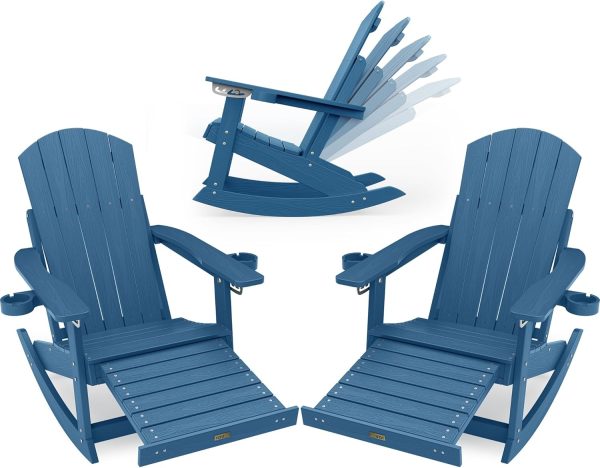 YEFU Adirondack Rocking Chair with Retractable Ottoman: 5-Level Adjustable High Back Outdoor Rocker Chairs with 2 Cup Holders Adirondack Patio Chair/Porch Rocking Chairs for Gardens/Lawn/Navy - Image 51