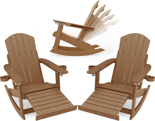 YEFU Adirondack Rocking Chair with Retractable Ottoman: 5-Level Adjustable High Back Outdoor Rocker Chairs with 2 Cup Holders Adirondack Patio Chair/Porch Rocking Chairs for Gardens/Lawn/Navy - Image 54